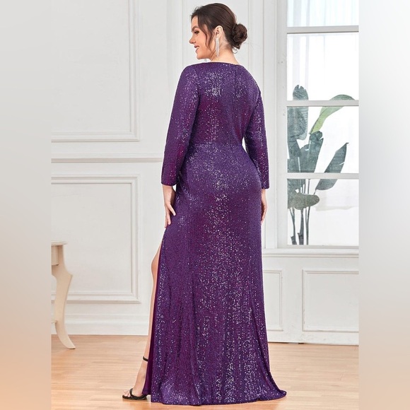 🆕 Plus Size Sexy Deep V-Neck Sequin Bodice Formal Evening Gowns - Picture 2 of 3